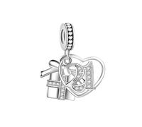 Sparking Gift Box 21 Birthday Anniversary Love Heart Dangle Charm fits Pandora Charms Moments Bracelets Celebration Bead Cubic Zirconia