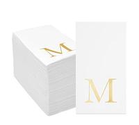 Sparkle and Bash M Napkins Paper Guest Towels - 4 x 8 in, 3-Ply, White & Gold, 100 Count - Letter M Initial Napkins for Wedding Reception & Party Use