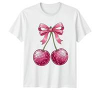 Sparkle and Shine Pink Disco Cherry Party Womens T-Shirt Y2K Aesthetic Glam Kawaii Pop Culture Birthday Gift for Her
