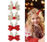 Sparkle and Shine with 4 Pcs Christmas Hair Clips Reindeer Antlers Glitter Sequins Barrettes for Girls & Women Festive Holiday Headdress Hairpin Set (Christmas 4-piece set)