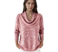 Sparkle Cowl Neck Knitted Winter Jumpers for Women UK Long Sleeve Loose Fit Star Print Pullover Soft Stretchy Knit Cashmere Ladies Sweater Top for Casual Daily Wear and Evening Occasions XL Pink