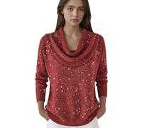 Sparkle Cowl Neck Knitted Winter Jumpers for Women UK Long Sleeve Loose Fit Star Print Pullover Soft Stretchy Knit Cashmere Ladies Sweater Top for Casual Daily Wear and Evening Occasions XL Red