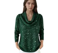 Sparkle Cowl Neck Knitted Winter Jumpers for Women UK Long Sleeve Loose Fit Star Print Pullover Soft Stretchy Knit Cashmere Ladies Sweater Top for Casual Daily Wear and Evening Occasions L Dark Green