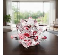 Sparkle Crystal Lotus Flower, Hue Reflection Feng Shui Home Decor, Red | Crystal Lotus Shape, Faceted Petals, Compact Size, Desk Shelf Tabletop Display