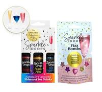 Sparkle Drops Unicorn Shimmer Bundle - Blue Raspberry, Passion Fruit Syrups & Passion Fruit Fizz Bomb Stars for Drinks, Gin, Cocktails, Sparkling Wine and Prosecco