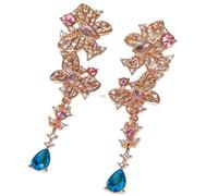 Sparkle Exquisite Earrings For Banquets Rhinestone Earrings For Women Rose Gold Butterfly Cluster Dangle Earrings Crystal Drop Earrings With Blue Teardrop For Wedding, Prom & Holiday Gifts