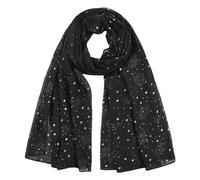 Sparkle Foil Star Print Scarf for Women Laides Soft Lightweight Chiffon Shawl Wrap Shimmer Glitter Dressy Party Wedding Scarves