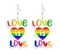 Sparkle LGBT Rainbow Dangle Earrings for Women Glitter Acrylic Pride Lesbian Gay Drop Earrings Jewelry, Zinc, No Gemstone