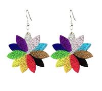 Sparkle LGBT Rainbow Dangle Earrings for Women Glitter Acrylic Pride Lesbian Gay Drop Earrings Jewelry, Zinc, No Gemstone