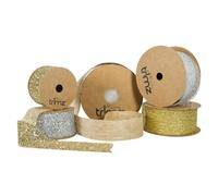 Sparkle Maxi Ribbon Craft Bundle - Gold Webbing Reel (20m), Silver Webbing Reel (20m), Gold & Silver Glitter Organza Ribbons, and Hessian Tape for Gift Wrapping, Wedding Décor & Crafts