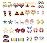 Sparkle N'Glitz 20 Pack Stud Earrings | Hypoallergenic Earrings for Girls | Earrings Set for Girls Medium Metal Rhinestone Medium Metal Rhinestone Rhinestone
