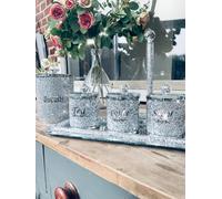 Sparkle Ornament Bling Crushed Diamond Gift, Diamante Tea Coffee Sugar Canisters Jars Organiser Set, Silver, 19 cm