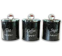 Sparkle Ornament Bling Crushed Diamond Gift | diamante tea coffee sugar canisters jars organizer containers set | Crushed Diamond Display |Gift Present for all occasion Home Decoration (Black)