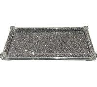 Sparkle Ornament Bling Crushed Diamond Gift | Mirrored Crystal Vanity Canister Tray, Silver Jewellery and Makeup Tray, Dresser Bathroom Silver