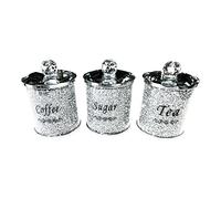 SPARKLE PALACE® Large Diamond Crushed Crystal Filled Tea Coffee Sugar Canister Jars Storage With Silver Trimmings