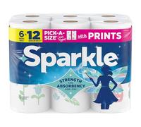 Sparkle Pick-A-Size Paper Towels, Spirited Prints, 6 Double Rolls = 12 Regular Rolls, Everyday Value Paper Towel With Full And Half Sheets