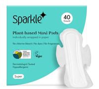 Sparkle Plant-Based Maxi Pads | Pads specifically Designed for Sensitive Skin | Feminine Hygiene Napkins for Women | Super Soft & Leak-Proof with Wings | USDA Certified | Super, 40 Count