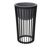 SPARKLE PLANTS Modern Slatted Plant Pot Stand - Reversible 2-in-1 Indoor Outdoor Planter Holder with Insert or Shelf Option - 40cm / 54cm (Big Black Stand + Big Grey Insert)