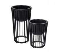 SPARKLE PLANTS Modern Slatted Plant Pot Stand - Reversible 2-in-1 Indoor Outdoor Planter Holder with Insert or Shelf Option - 40cm / 54cm (2 Pack - All Black Small + Big)