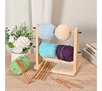 Sparkle Race Wooden Crochet Yarn Holder, Double Revolving Yarn Storage for Crochet Yarn Ball Knitting & Crochet Supplies, Horizontal Wood Yarn Ball Holder with 12 Bamboo Crochet Hooks