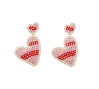 Sparkle Rhinestone Love Heart Dangle Earrings for Women Valentine's Day Hot Pink Three Hearts Earrings Valentine's Day Couple Jewelry Gift, Zinc, No Gemstone