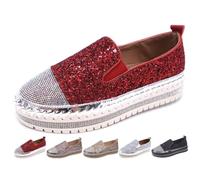 Sparkle Rhinestone Platform Slip-On Sneakers Bling Crystal Chunky Loafers for Women Fashion Comfort Walking Tennis Shoes