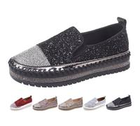 Sparkle Rhinestone Platform Slip-On Sneakers Bling Crystal Chunky Loafers for Women Fashion Comfort Walking Tennis Shoes