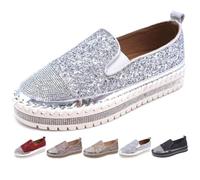 Sparkle Rhinestone Platform Slip-On Sneakers Bling Crystal Chunky Loafers for Women Fashion Comfort Walking Tennis Shoes