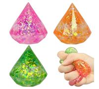 Sparkle & Squish 3-Pack, Glitter Sensory Toys for Autism - Geometric Stress Balls (Cube+Diamond+Polygon) Fidget Toy Gift Set (Diamond2)