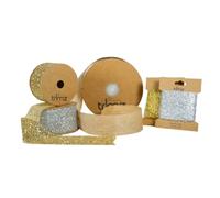 Sparkle Starter Ribbon Bundle - Hessian Tape with Gold & Silver Webbing (3m Each) and Glitter Organza Ribbons - Mixed Metallic Craft Set for Décor, Wrapping & DIY Projects
