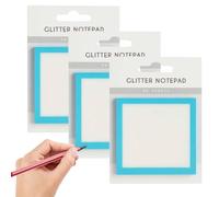 Sparkle Sticky Notes, Clear Post It Notes Pastel, Cute Self Adhesive Note Memo Pads, Transparent Glitter Notepads Stationery, Small to Do List, Office Supplies (Blue*3)
