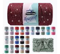 Sparkle Tshirt Yarn for Crochet,BurgundyT Shirt Soft Elastic Fabric Thick T-Shirt Crochet Shining Glitter Sparkle Yarn for Crocheting Knitting Beginner Hand Knitting Bag/DIY Craft/Home Decor