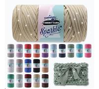 Sparkle Tshirt Yarn for Crochet,Champagne T Shirt Soft Elastic Fabric Thick T-Shirt Crochet Shining Glitter Sparkle Yarn for Crocheting Knitting Beginner Hand Knitting Bag/DIY Craft/Home Decor