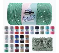 Sparkle Tshirt Yarn for Crochet,Christmas Green T Shirt Soft Elastic Fabric Thick T-Shirt Crochet Shining Glitter Sparkle Yarn for Crocheting Knitting Beginner Hand Knitting Bag/DIY Craft/Home Decor