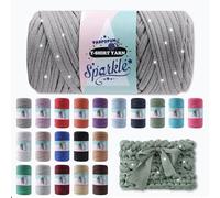 Sparkle Tshirt Yarn for Crochet,Dark Grey T Shirt Soft Elastic Fabric Thick T-Shirt Crochet Shining Glitter Sparkle Yarn for Crocheting Knitting Beginner Hand Knitting Bag/DIY Craft/Home Decor