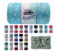 Sparkle Tshirt Yarn for Crochet,Lake Blue T Shirt Soft Elastic Fabric Thick T-Shirt Crochet Shining Glitter Sparkle Yarn for Crocheting Knitting Beginner Hand Knitting Bag/DIY Craft/Home Decor