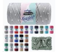 Sparkle Tshirt Yarn for Crochet,Light Grey T Shirt Soft Elastic Fabric Thick T-Shirt Crochet Shining Glitter Sparkle Yarn for Crocheting Knitting Beginner Hand Knitting Bag/DIY Craft/Home Decor