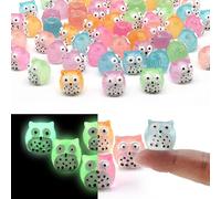SparkleFab Luminous Mini Resin Animals, 60 Pcs Tiny Resin Owls in 6 Colors, Glow in The Dark Perfect for Garden Miniatures Fairy Garden Accessories