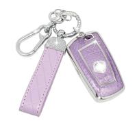 SparkleJoy Car Key Cover，Car Key Case with Leather Keychain for BMW 1/2/3/4/5/6/7 Serie X1 X3 X4 M3 M4 M5 F10 F20 F25 F30 F80 520 525 116i 118i 320i,Protective Fob Cover，Keyshell - Smart Key(Purple)