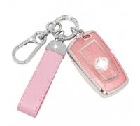 SparkleJoy Car Key Cover，Car Key Case with Leather Keychain for BMW 1/2/3/4/5/6/7 Serie X1 X3 X4 M3 M4 M5 F10 F20 F25 F30 F80 520 525 116i 118i 320i,Protective Fob Cover，Keyshell - Smart Key(Pink)