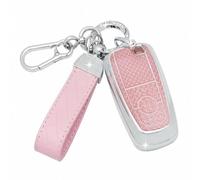 SparkleJoy Car Key Cover for Ford，Sparkle Car Key Case with Leather Keychain for Ford Ranger Raptor Mondeo Mustang Edge Custom Kuga Fiesta Focus Transit S-Max,Protective Keyshell - Smart Key(Pink)