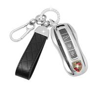 SparkleJoy Car Key Cover，Sparkle Car Key Case with Leather Keychain Fit for Porsche Cayenne 958 911 996 Macan Panamera 997 987 987 GT3 Cayman Key, TPU Protective Keyshell - Smart Key（Black）