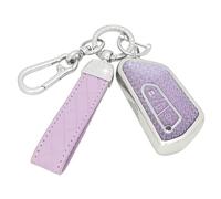 SparkleJoy Car Key Cover，Sparkle Car Key Case with Leather Keychain Fit for VW Volkswagen Cupra Formentor Born Golf 8 Seat Leon MK4 Ibiza Ateca Skoda Kodiaq Fabia Enyaq Octavia - Smart Key (Purple)