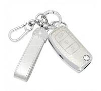 SparkleJoy Car Key Cover，Sparkle Car Key Case with Leather Keychain for Ford Fiesta Focus Mondeo Tourneo Ecosport Galaxy Kuga Falcon Fusion Escort Ka B-Max - Flip Key（Silver）