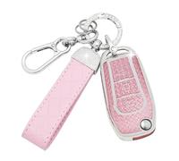 SparkleJoy Car Key Cover，Sparkle Car Key Case with Leather Keychain for Ford Fiesta Focus Puma Mondeo Ecosport Explorer Kuga Ka Tourneo Connect Ranger F150 Protective Key Fob Cover- Flip Key（Pink）