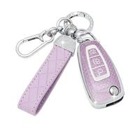 SparkleJoy Car Key Cover，Sparkle Car Key Case with Leather Keychain for Ford Focus Fiesta Kuga Tourneo Transit Connect Custom Courier Puma Galaxy C-Max S-Max Key - Flip Key（Purple）
