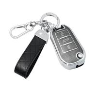 SparkleJoy Car Key Cover，Sparkle Car Key Case with Leather Keychain for Peugeot 208 308 508 2008 3008 5008 Rifter Citroen C3 Arricross C4 Picasso DS3 DS4 Berlingo - Smart Key（Black）