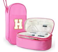 SparkleJoy Large Pencil Case for Girls, Personalised with Plush Letter (A-Z), Double Compartment School Supplies for Pens & Stationery, Cute Kawaii Gift for Teens & Adolescents(Pink,H)