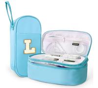 SparkleJoy Large Pencil Case for Girls, Personalised with Plush Letter (A-Z), Double Compartment School Supplies for Pens & Stationery, Cute Kawaii Gift for Teens & Adolescents&Woman (L, Blue)