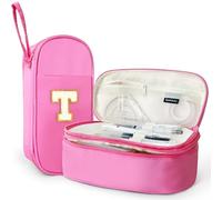 SparkleJoy Personalised Pencil Case Pink T 2 Compartments Large for Girls | Pencil Case T 2 Compartments, 6 Elastic Pen Loops, Waterproof; ideal Gift for Girls, Christmas, Birthday, Back to School